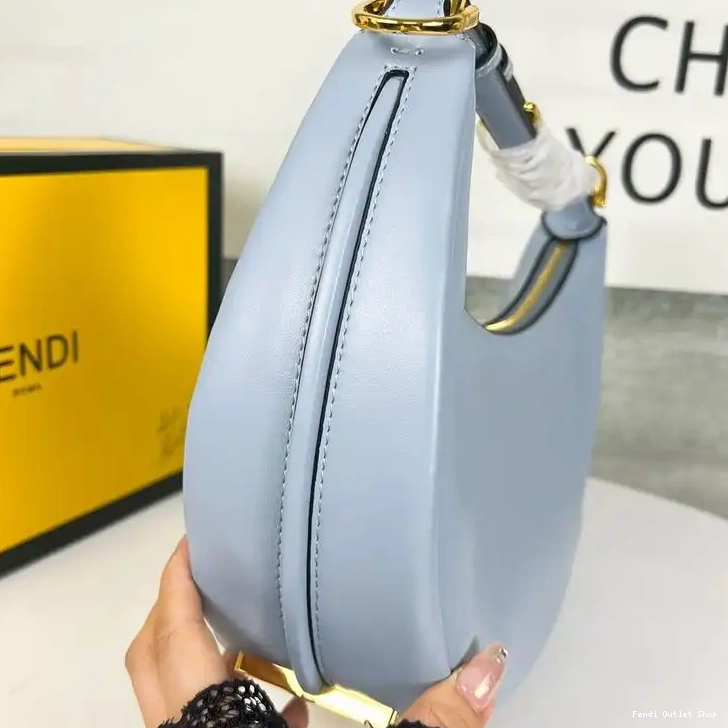 Affordable Blue Fendi Fendigraphy Calf Sky Bag Leather Hobo In Small 0323 HOT SALE